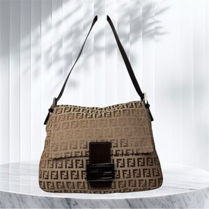 Fendi Mama Baguette FF Canvas Monogram Shoulder Bag